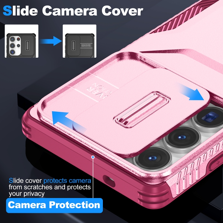 For Samsung Galaxy S25 Ultra 5G Sliding Camshield Phone Case(Pink + Rose Red)