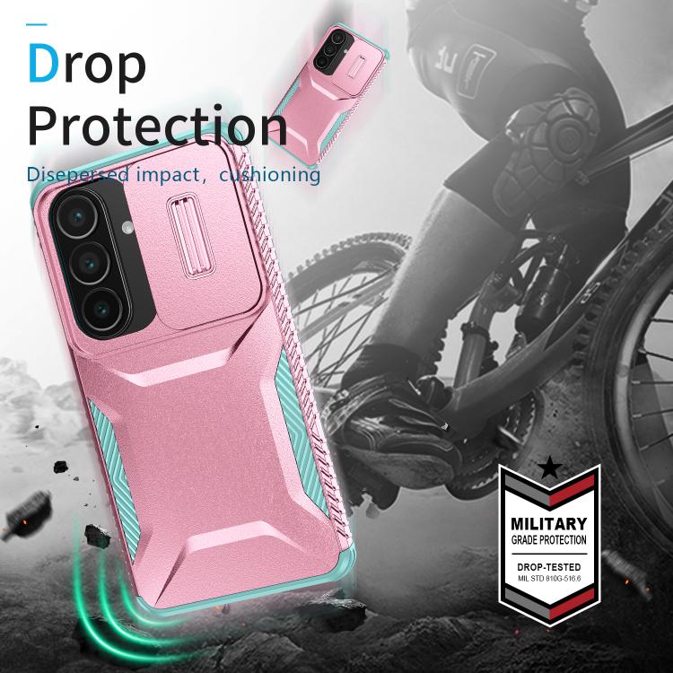 For Samsung Galaxy S26 5G Sliding Camshield Phone Case(Grey Green + Pink)