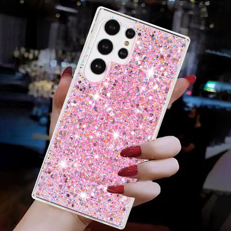 For Samsung Galaxy S23 Ultra 5G Transparent Frame Glitter Powder TPU Phone Case(Pink) For Samsung Galaxy S23 Ultra 5G Transparent Frame Glitter Powder TPU Phone Case(Pink)