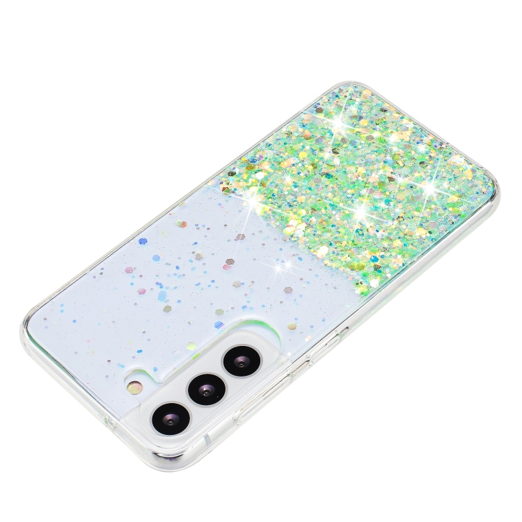 For Samsung Galaxy S24 5G Transparent Frame Noctilucent Glitter Powder TPU Phone Case(Green) For Samsung Galaxy S24 5G Transparent Frame Noctilucent Glitter Powder TPU Phone Case(Green)