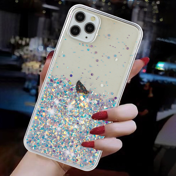 For iPhone 11 Pro Transparent Frame Noctilucent Glitter Powder TPU Phone Case(White) For iPhone 11 Pro Transparent Frame Noctilucent Glitter Powder TPU Phone Case(White)