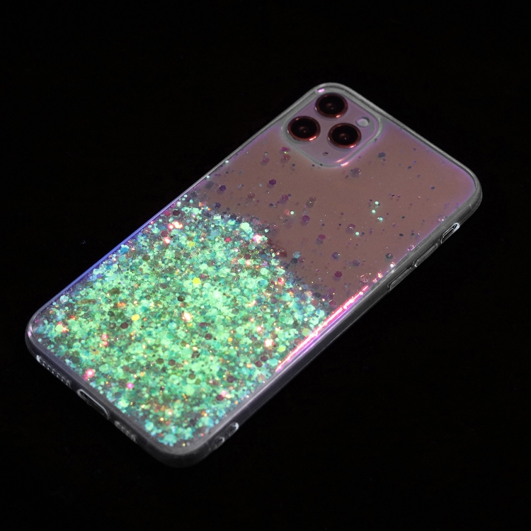 For iPhone 11 Pro Transparent Frame Noctilucent Glitter Powder TPU Phone Case(White) For iPhone 11 Pro Transparent Frame Noctilucent Glitter Powder TPU Phone Case(White)