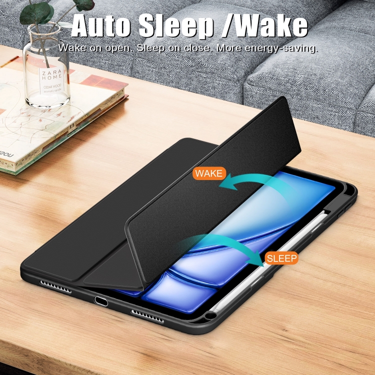 For iPad Air 11 2024 / Pro 11 2022 Acrylic 3-Fold Smart Leather Tablet Case(Black) For iPad Air 11 2024 / Pro 11 2022 Acrylic 3-Fold Smart Leather Tablet Case(Black)