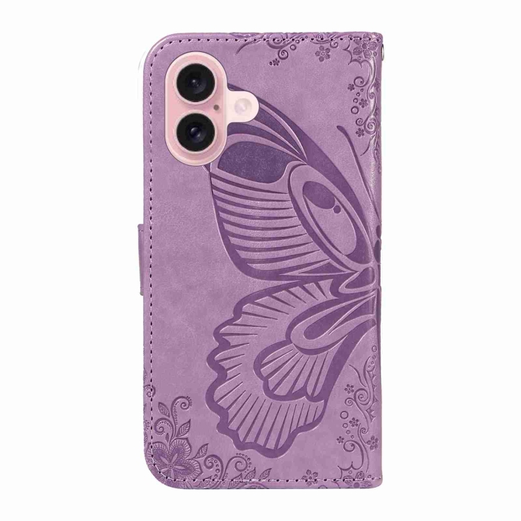 For iPhone 16 Swallowtail Butterfly Embossed Leather Phone Case(Purple) For iPhone 16 Swallowtail Butterfly Embossed Leather Phone Case(Purple)