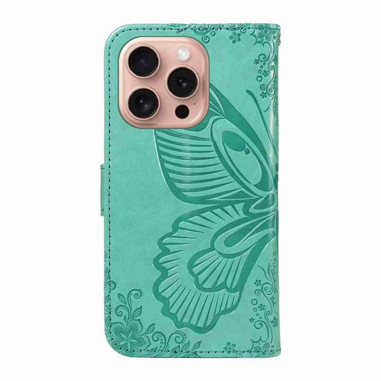 For iPhone 16 Pro Swallowtail Butterfly Embossed Leather Phone Case(Green) For iPhone 16 Pro Swallowtail Butterfly Embossed Leather Phone Case(Green)