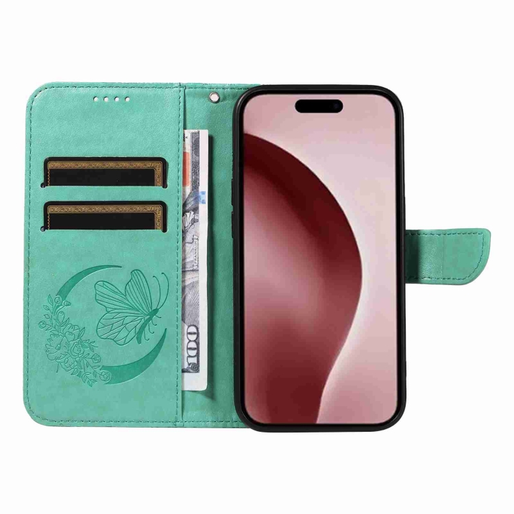 For iPhone 16 Pro Swallowtail Butterfly Embossed Leather Phone Case(Green) For iPhone 16 Pro Swallowtail Butterfly Embossed Leather Phone Case(Green)