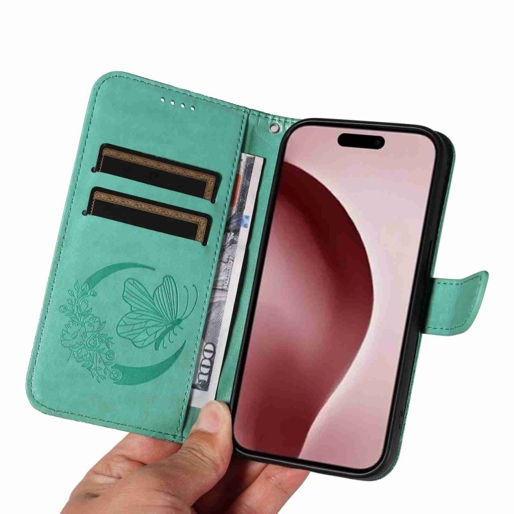 For iPhone 16 Pro Swallowtail Butterfly Embossed Leather Phone Case(Green) For iPhone 16 Pro Swallowtail Butterfly Embossed Leather Phone Case(Green)
