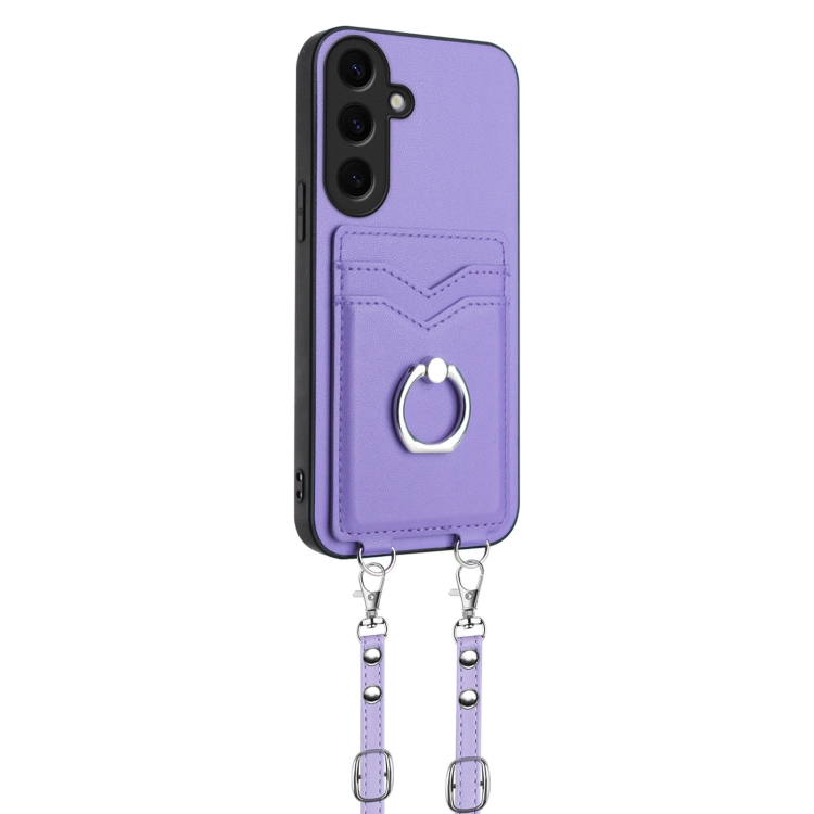 For Samsung Galaxy S24 5G R20 Crossbody Rope Ring Card Holder Phone Case(Purple) For Samsung Galaxy S24 5G R20 Crossbody Rope Ring Card Holder Phone Case(Purple)