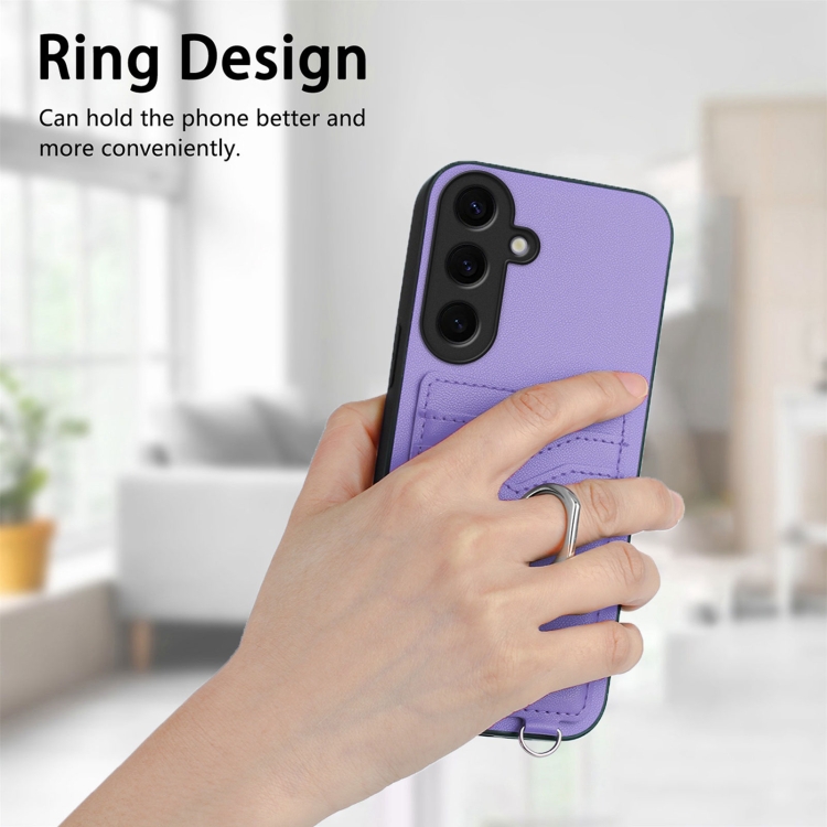 For Samsung Galaxy S24 5G R20 Crossbody Rope Ring Card Holder Phone Case(Purple) For Samsung Galaxy S24 5G R20 Crossbody Rope Ring Card Holder Phone Case(Purple)