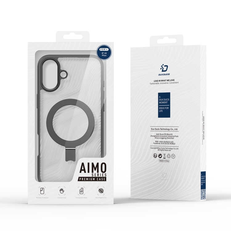 For iPhone 16 DUX DUCIS Aimo Mag Series MagSafe Ring Holder Frosted Phone Case(Black) For iPhone 16 DUX DUCIS Aimo Mag Series MagSafe Ring Holder Frosted Phone Case(Black)