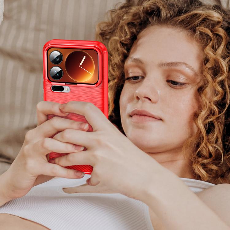 For Xiaomi 17 Pro Carbon Fiber Brushed Texture TPU Phone Case(Red)