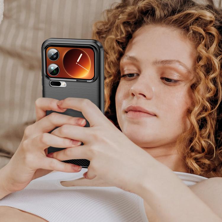 For Xiaomi 17 Pro Max Carbon Fiber Brushed Texture TPU Phone Case(Black)