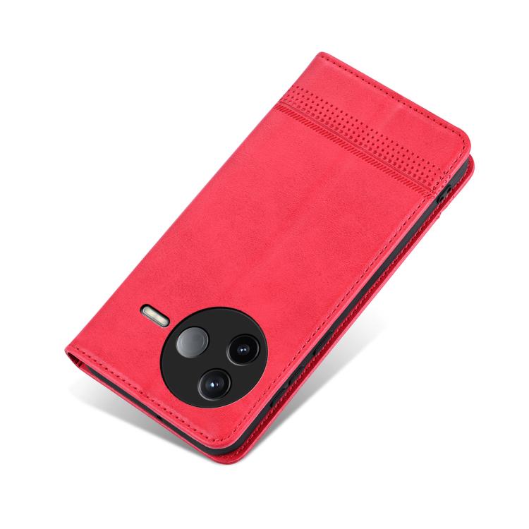 For Redmi K80 AZNS Magnetic Calf Texture Flip Leather Phone Case(Red)