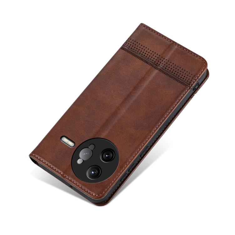 For Redmi K80 Pro AZNS Magnetic Calf Texture Flip Leather Phone Case(Dark Brown)