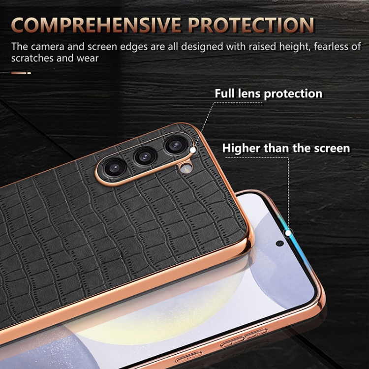 For Samsung Galaxy S23+ 5G AZNS Electroplated Frame Crocodile Texture Full Coverage Phone Case(Brown) For Samsung Galaxy S23+ 5G AZNS Electroplated Frame Crocodile Texture Full Coverage Phone Case(Brown)