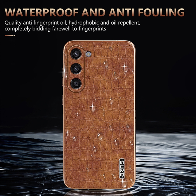 For Samsung Galaxy S23+ 5G AZNS Electroplated Frame Crocodile Texture Full Coverage Phone Case(Brown) For Samsung Galaxy S23+ 5G AZNS Electroplated Frame Crocodile Texture Full Coverage Phone Case(Brown)