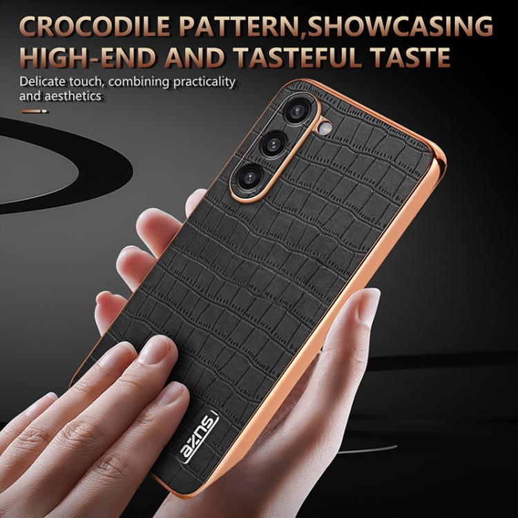 For Samsung Galaxy S23+ 5G AZNS Electroplated Frame Crocodile Texture Full Coverage Phone Case(Brown) For Samsung Galaxy S23+ 5G AZNS Electroplated Frame Crocodile Texture Full Coverage Phone Case(Brown)
