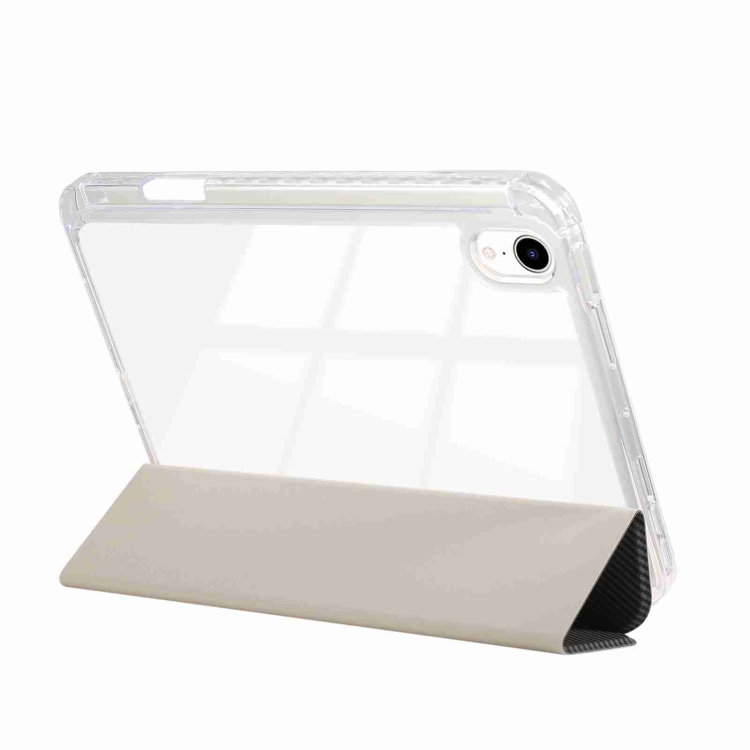For iPad mini 2024 / mini 6 Carbon Fiber Clear Acrylic 3-Fold Leather Tablet Case(Grey) For iPad mini 2024 / mini 6 Carbon Fiber Clear Acrylic 3-Fold Leather Tablet Case(Grey)