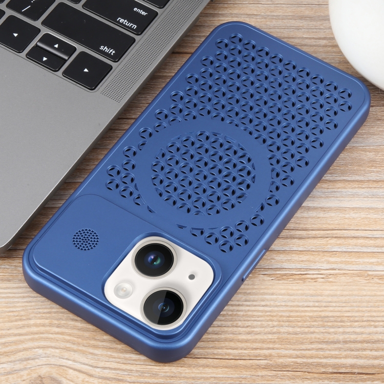 For iPhone 14 Pure Color Honeycomb Aromatherapy MagSafe Phone Case(Blue) For iPhone 14 Pure Color Honeycomb Aromatherapy MagSafe Phone Case(Blue)