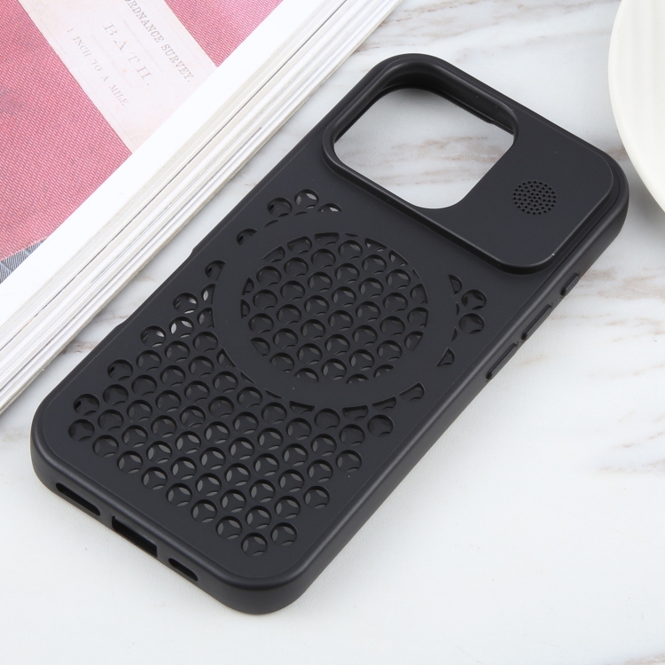 For iPhone 16 Pro Max Pure Color Honeycomb Aromatherapy MagSafe Phone Case(Black)