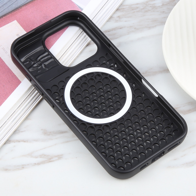 For iPhone 16 Pro Max Pure Color Honeycomb Aromatherapy MagSafe Phone Case(Black)