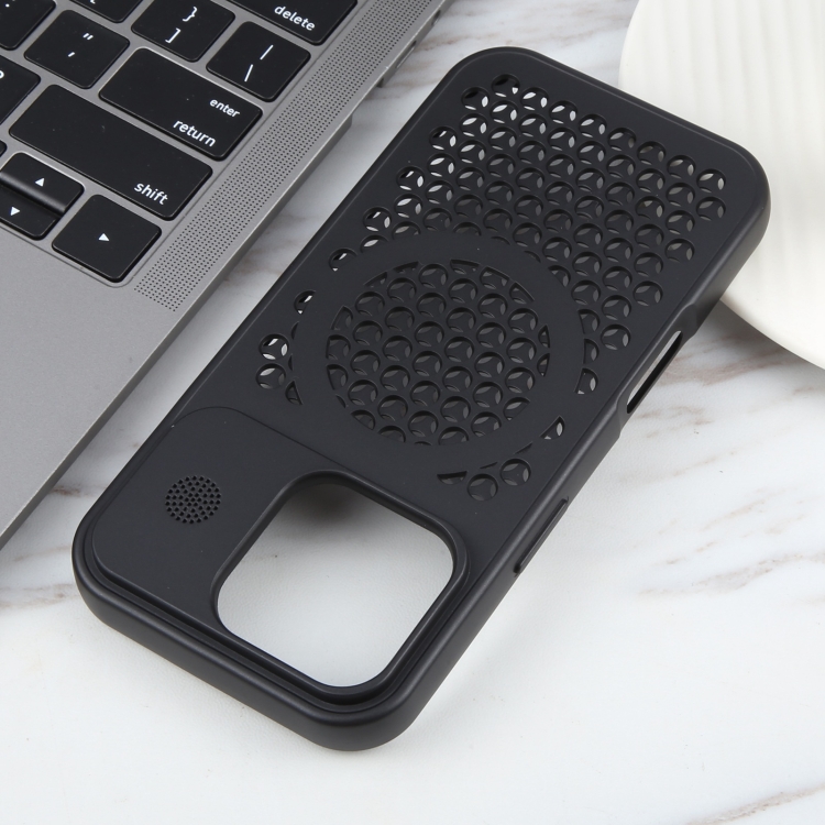 For iPhone 16 Pro Max Pure Color Honeycomb Aromatherapy MagSafe Phone Case(Black)
