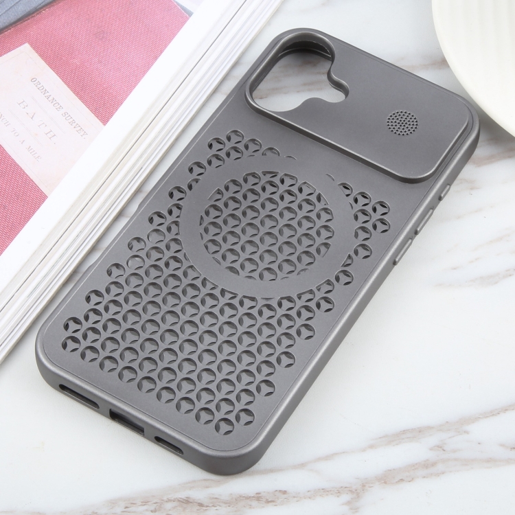 For iPhone 16 Pure Color Honeycomb Aromatherapy MagSafe Phone Case(Silver) For iPhone 16 Pure Color Honeycomb Aromatherapy MagSafe Phone Case(Silver)