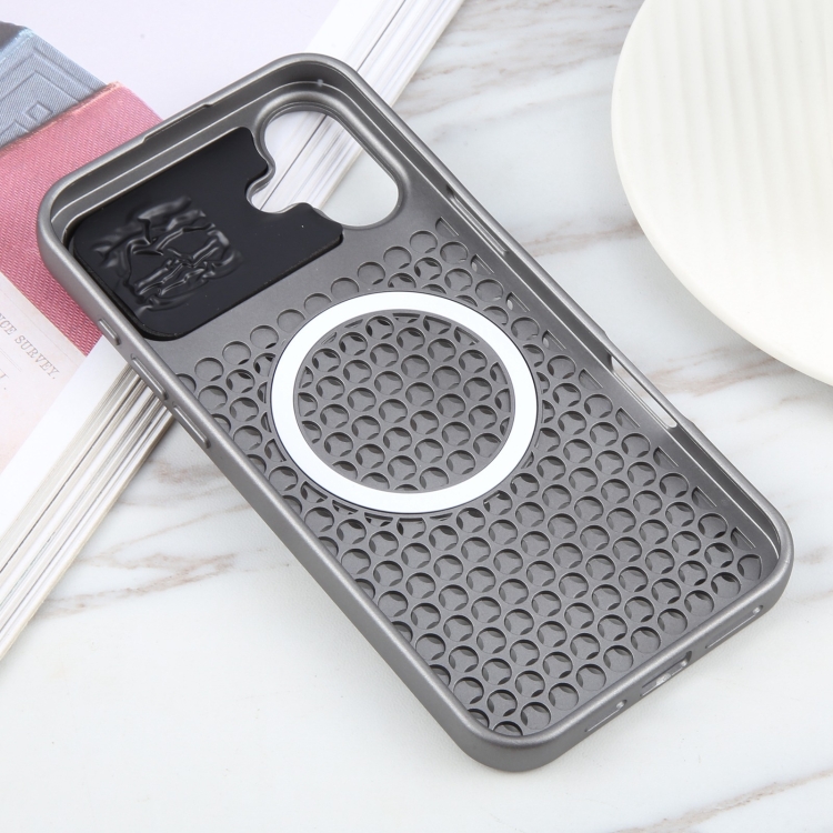 For iPhone 16 Pure Color Honeycomb Aromatherapy MagSafe Phone Case(Silver) For iPhone 16 Pure Color Honeycomb Aromatherapy MagSafe Phone Case(Silver)