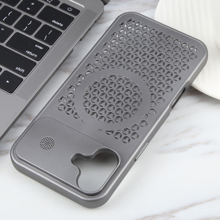 For iPhone 16 Pure Color Honeycomb Aromatherapy MagSafe Phone Case(Silver) For iPhone 16 Pure Color Honeycomb Aromatherapy MagSafe Phone Case(Silver)