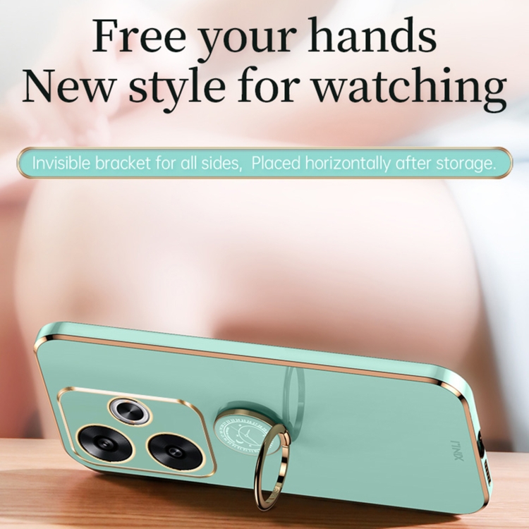 For Xiaomi Redmi Turbo 3 XINLI Straight Edge 6D Electroplate TPU Phone Case with Ring Holder(White)