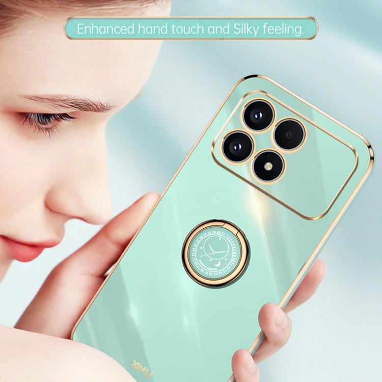 For Redmi K90 / Poco F8 Pro XINLI Straight Edge 6D Electroplate TPU Phone Case with Ring Holder(Pink)