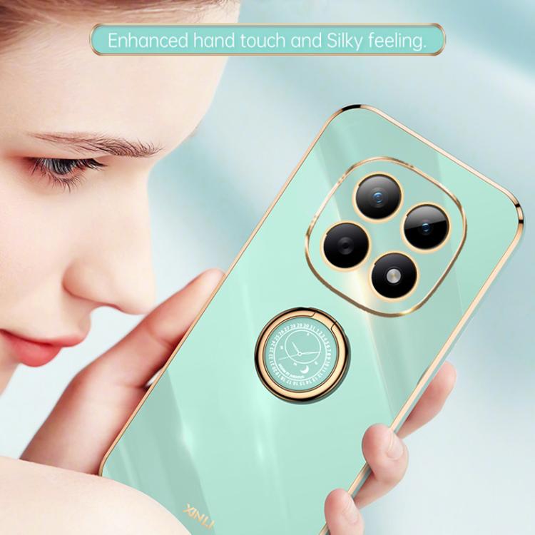 For Redmi Note 15 4G Global 164mm XINLI Straight Edge 6D Electroplate TPU Phone Case with Ring Holder(Mint Green)