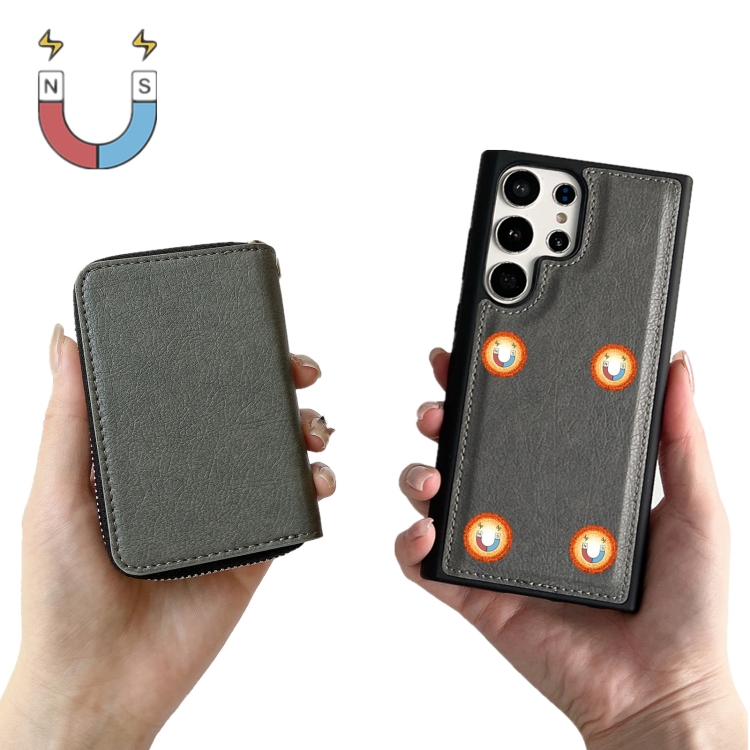 For Samsung Galaxy S21 Ultra 5G Solid Color Zipper 11-Card Slots Bag Phone Case with Lanyard(Grey) For Samsung Galaxy S21 Ultra 5G Solid Color Zipper 11-Card Slots Bag Phone Case with Lanyard(Grey)