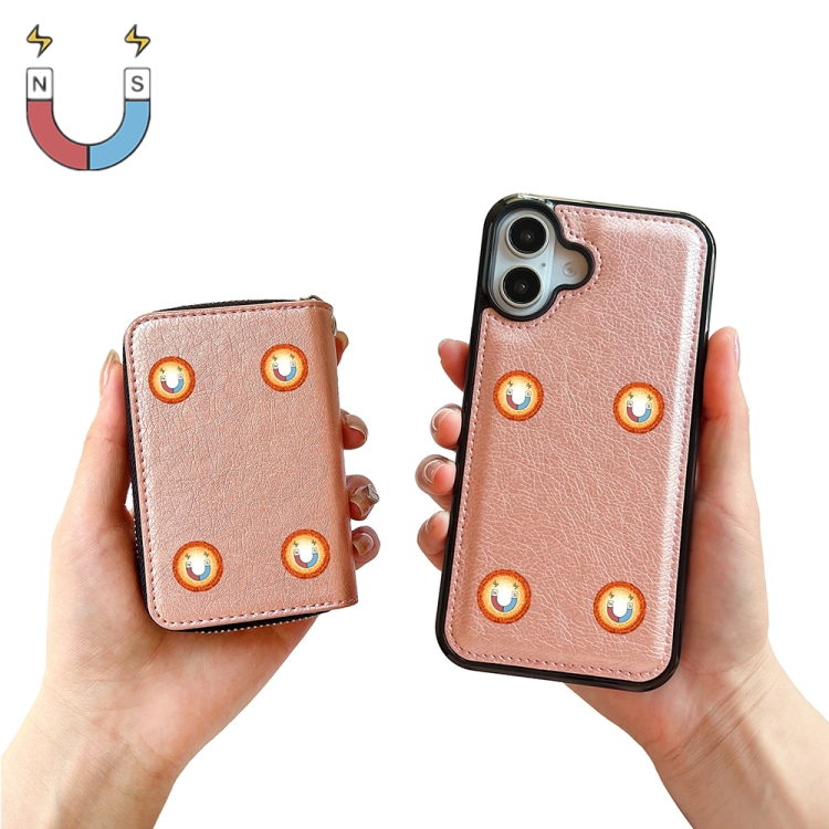 For iPhone 16 Solid Color Zipper 11-Card Slots Bag Phone Case with Lanyard(Rose Gold) For iPhone 16 Solid Color Zipper 11-Card Slots Bag Phone Case with Lanyard(Rose Gold)