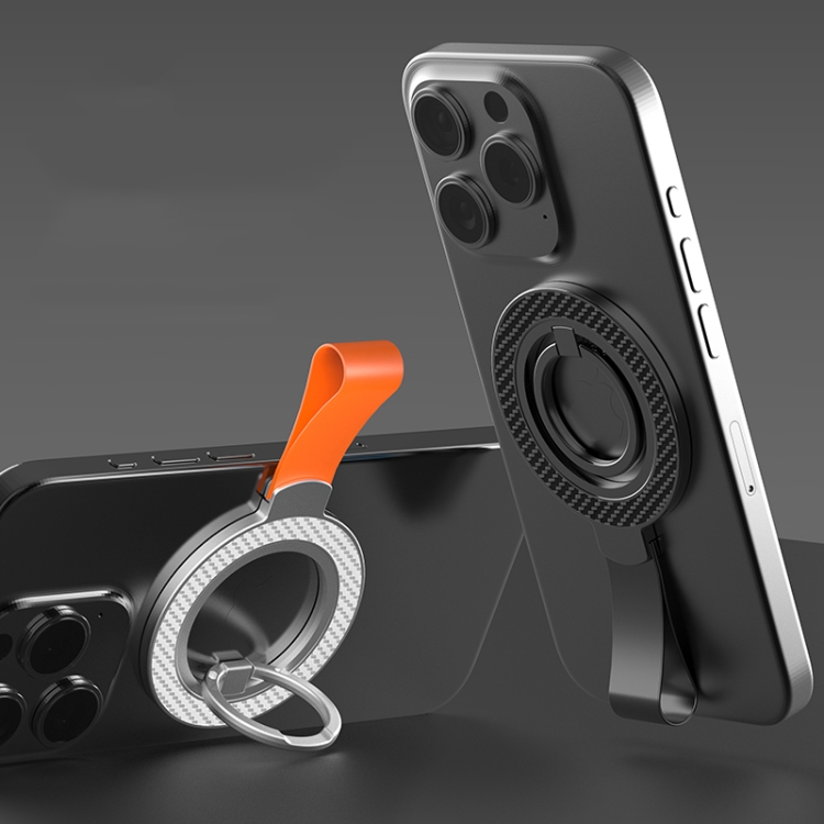 Carbon Fiber Magnetic Ring Buckle Holder(White + Orange)