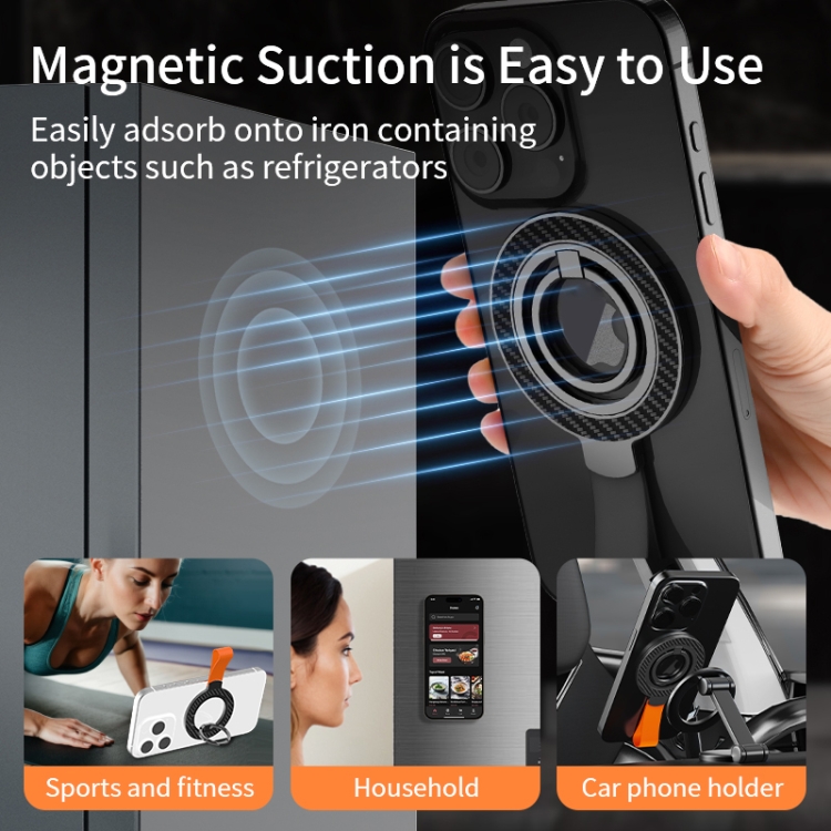Carbon Fiber Magnetic Ring Buckle Holder(White + Orange)