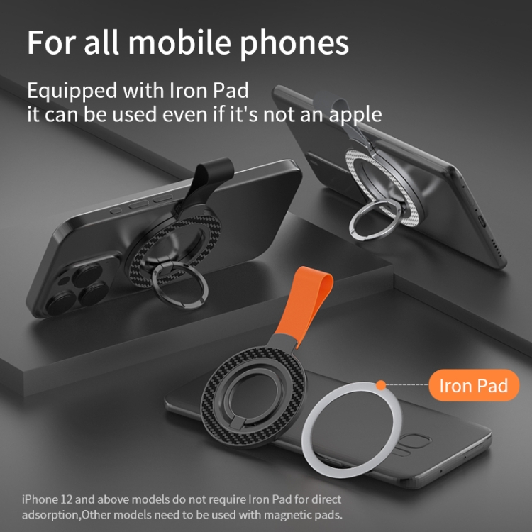 Carbon Fiber Magnetic Ring Buckle Holder(White + Orange)