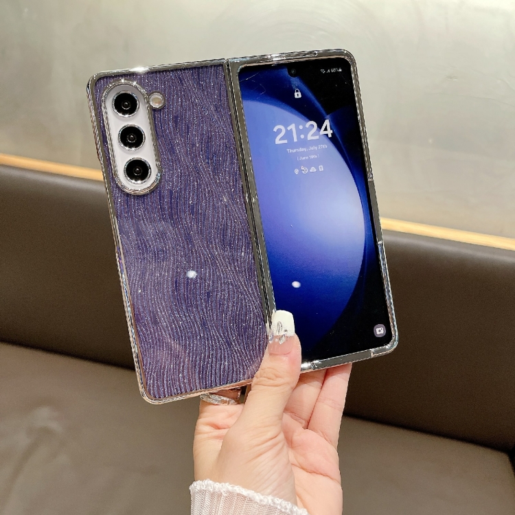For Samsung Galaxy Z Fold5 PC Side Buckle+Ripples Glitter Paper Full Coverage Phone Case(Silver) For Samsung Galaxy Z Fold5 PC Side Buckle+Ripples Glitter Paper Full Coverage Phone Case(Silver)