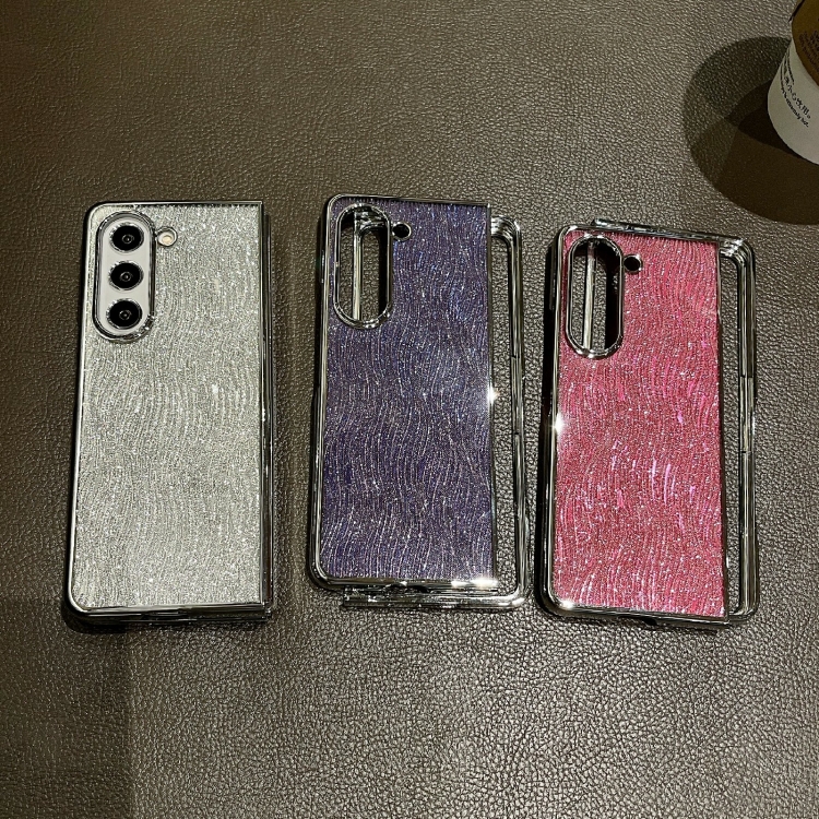 For Samsung Galaxy Z Fold5 PC Side Buckle+Ripples Glitter Paper Full Coverage Phone Case(Silver) For Samsung Galaxy Z Fold5 PC Side Buckle+Ripples Glitter Paper Full Coverage Phone Case(Silver)