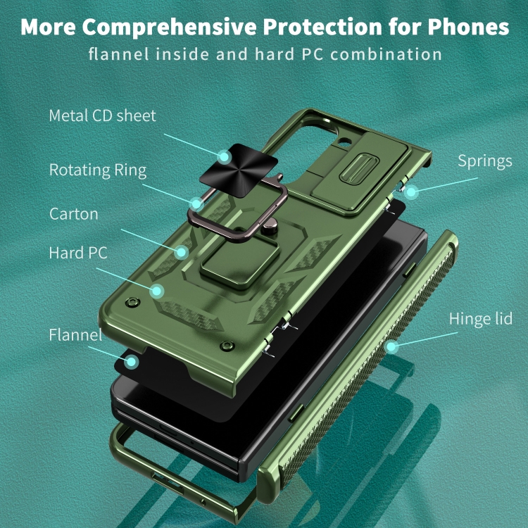 For Samsung Galaxy Z Fold6 5G Sliding Window Hinge Phone Case with Ring Stand(Green) For Samsung Galaxy Z Fold6 5G Sliding Window Hinge Phone Case with Ring Stand(Green)
