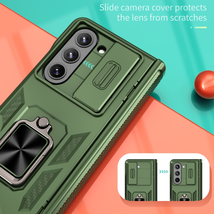 For Samsung Galaxy Z Fold6 5G Sliding Window Hinge Phone Case with Ring Stand(Green) For Samsung Galaxy Z Fold6 5G Sliding Window Hinge Phone Case with Ring Stand(Green)
