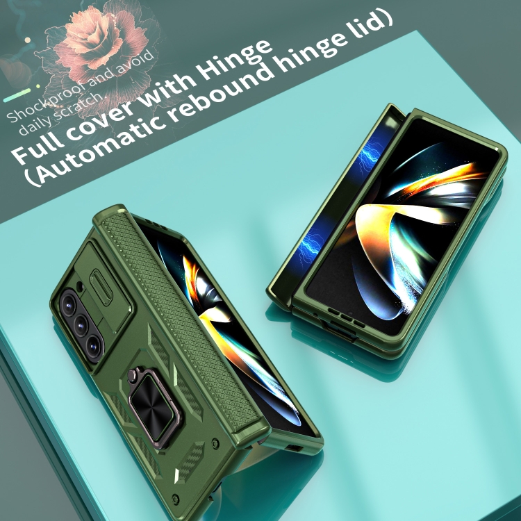 For Samsung Galaxy Z Fold6 5G Sliding Window Hinge Phone Case with Ring Stand(Green) For Samsung Galaxy Z Fold6 5G Sliding Window Hinge Phone Case with Ring Stand(Green)