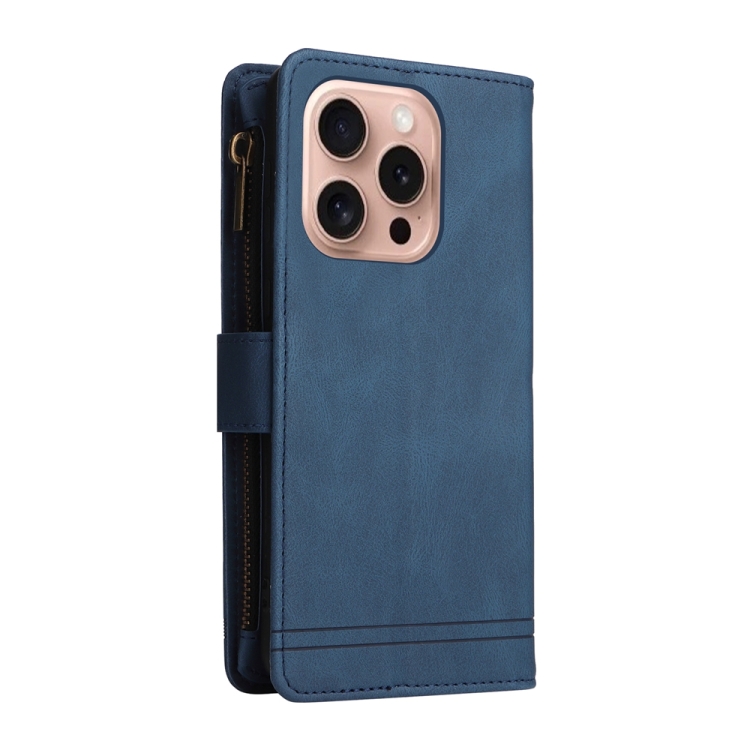 For iPhone 16 Pro Skin Feel Multi-Card Wallet Zipper Leather Phone Case(Blue) For iPhone 16 Pro Skin Feel Multi-Card Wallet Zipper Leather Phone Case(Blue)