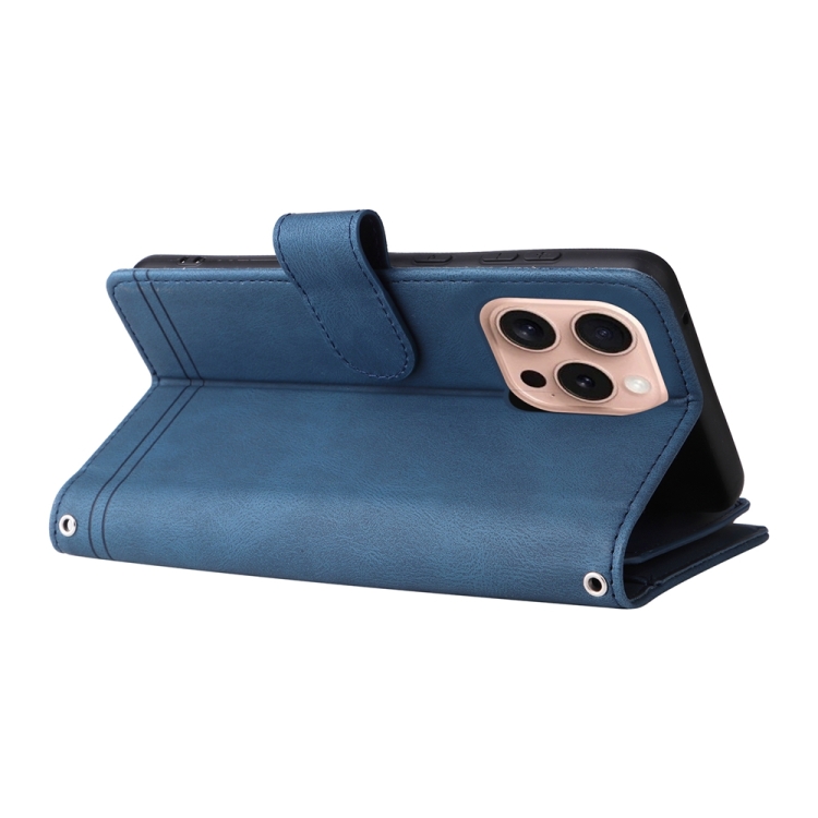 For iPhone 16 Pro Skin Feel Multi-Card Wallet Zipper Leather Phone Case(Blue) For iPhone 16 Pro Skin Feel Multi-Card Wallet Zipper Leather Phone Case(Blue)