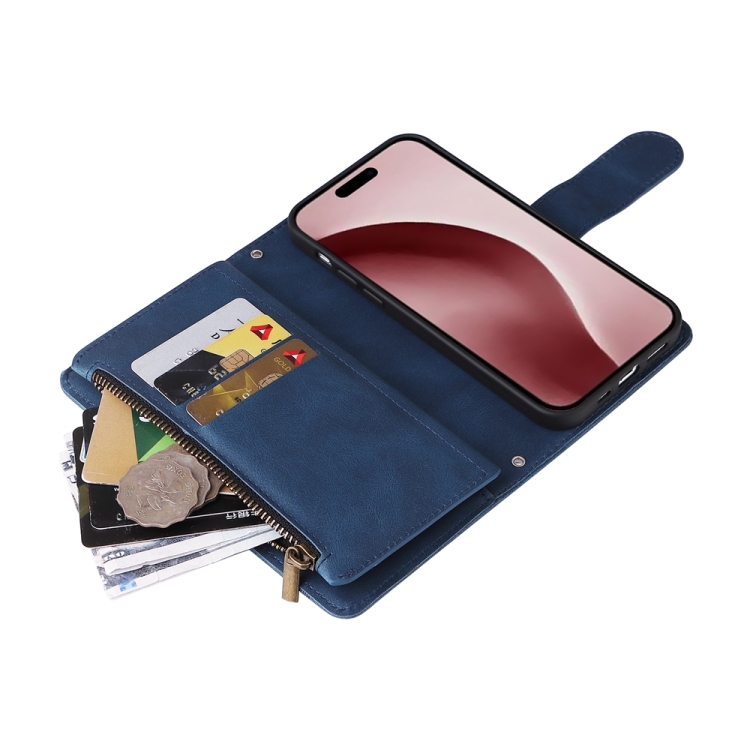 For iPhone 16 Pro Skin Feel Multi-Card Wallet Zipper Leather Phone Case(Blue) For iPhone 16 Pro Skin Feel Multi-Card Wallet Zipper Leather Phone Case(Blue)