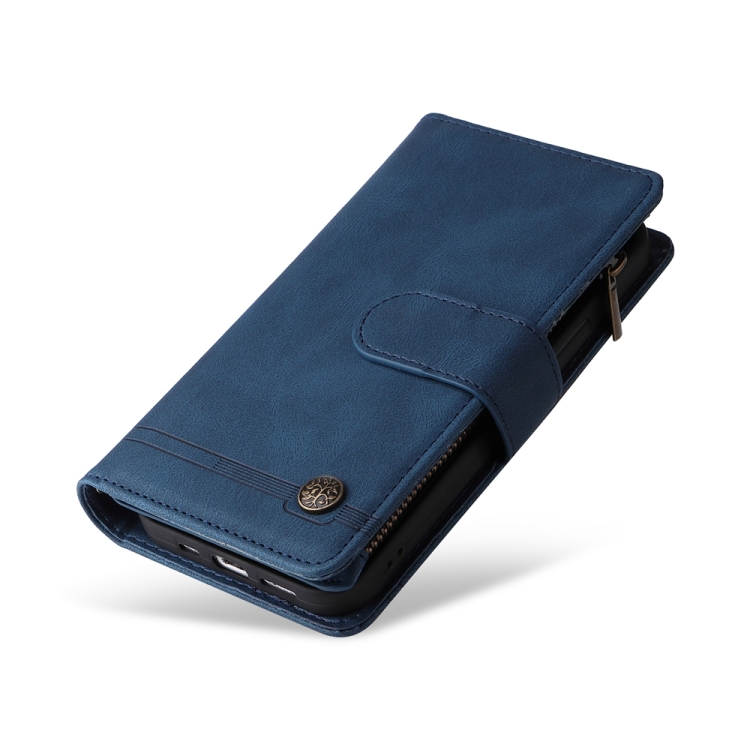 For iPhone 16 Pro Skin Feel Multi-Card Wallet Zipper Leather Phone Case(Blue) For iPhone 16 Pro Skin Feel Multi-Card Wallet Zipper Leather Phone Case(Blue)