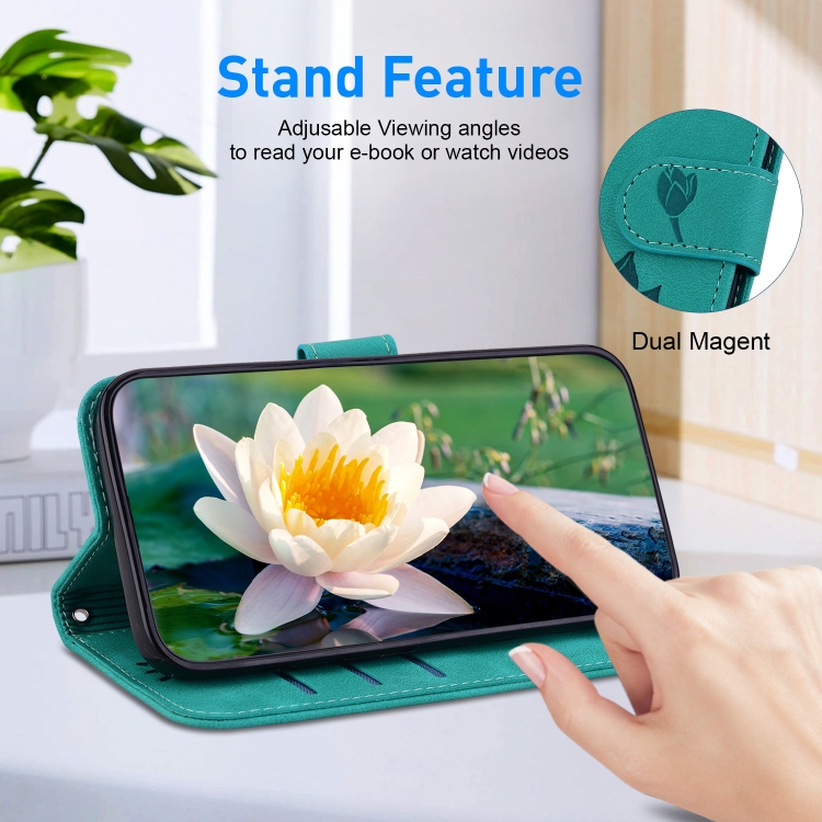 For iPhone 15 Pro Lotus Embossed Leather Phone Case(Green) For iPhone 15 Pro Lotus Embossed Leather Phone Case(Green)