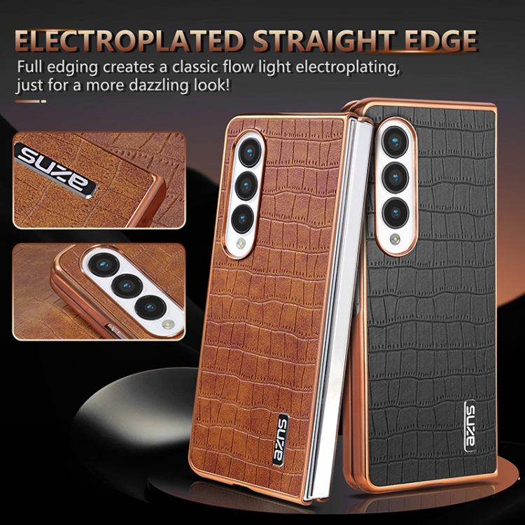 For Samsung Galaxy Z Fold4 5G AZNS Electroplated Frame Crocodile Texture Full Coverage Phone Case(Green) For Samsung Galaxy Z Fold4 5G AZNS Electroplated Frame Crocodile Texture Full Coverage Phone Case(Green)