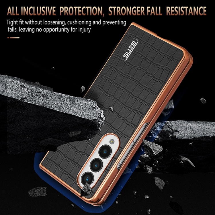 For Samsung Galaxy Z Fold4 5G AZNS Electroplated Frame Crocodile Texture Full Coverage Phone Case(Green) For Samsung Galaxy Z Fold4 5G AZNS Electroplated Frame Crocodile Texture Full Coverage Phone Case(Green)