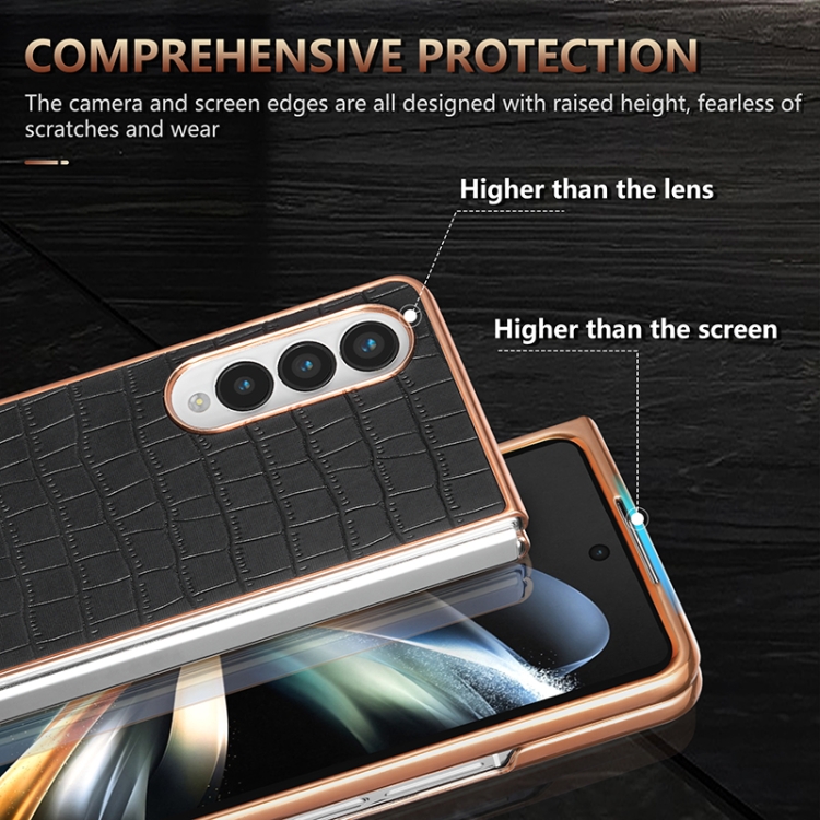 For Samsung Galaxy Z Fold4 5G AZNS Electroplated Frame Crocodile Texture Full Coverage Phone Case(Green) For Samsung Galaxy Z Fold4 5G AZNS Electroplated Frame Crocodile Texture Full Coverage Phone Case(Green)